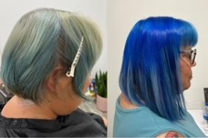 blue hair with added length with great lengths fusion extensions VA beach