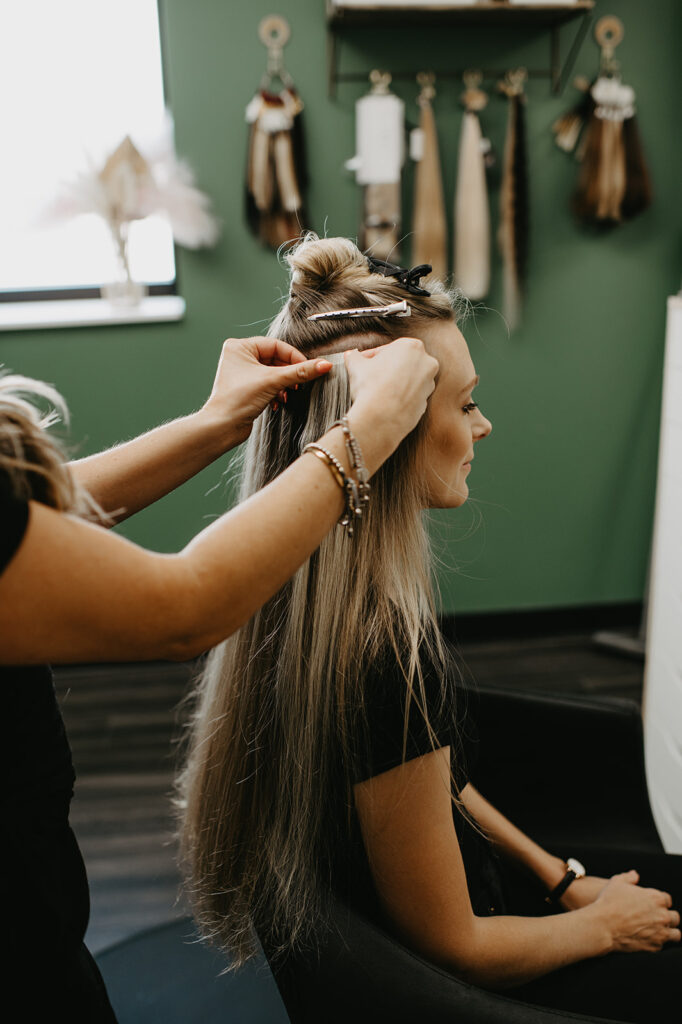 siren stylist hair extensions job VA Beach tape in extension application