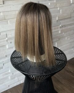 lowlights and shadow root human hair topper by emily siren stylist VA beach