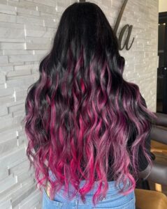 vivid highlights with tape in extensions by emily siren stylist VA beach
