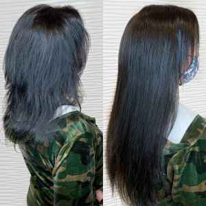 hand-tied-weft-extensions-brunette-side-VA-Beach-Siren-Stylist