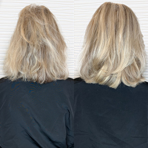 short-blonde-Hairtalk-hand-tied-wefts-salon-VA-Beach